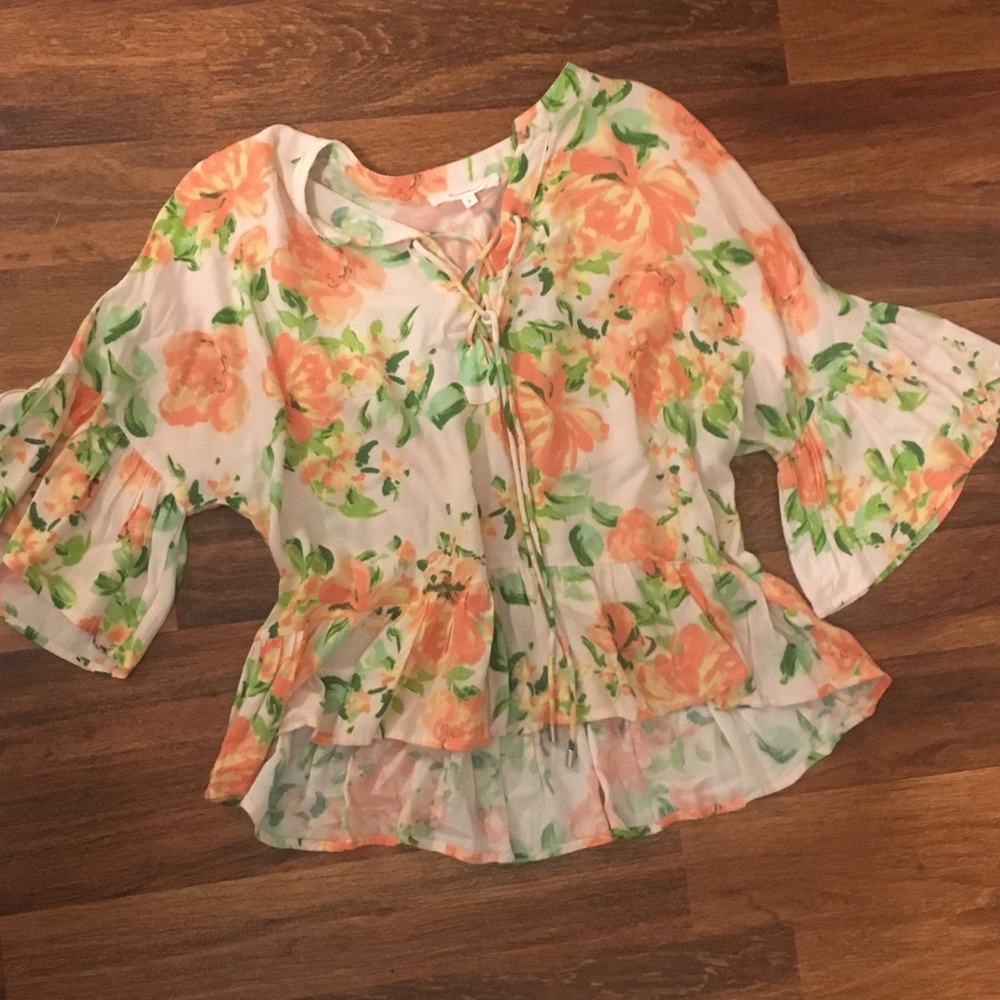 Floral Lace Up Top
